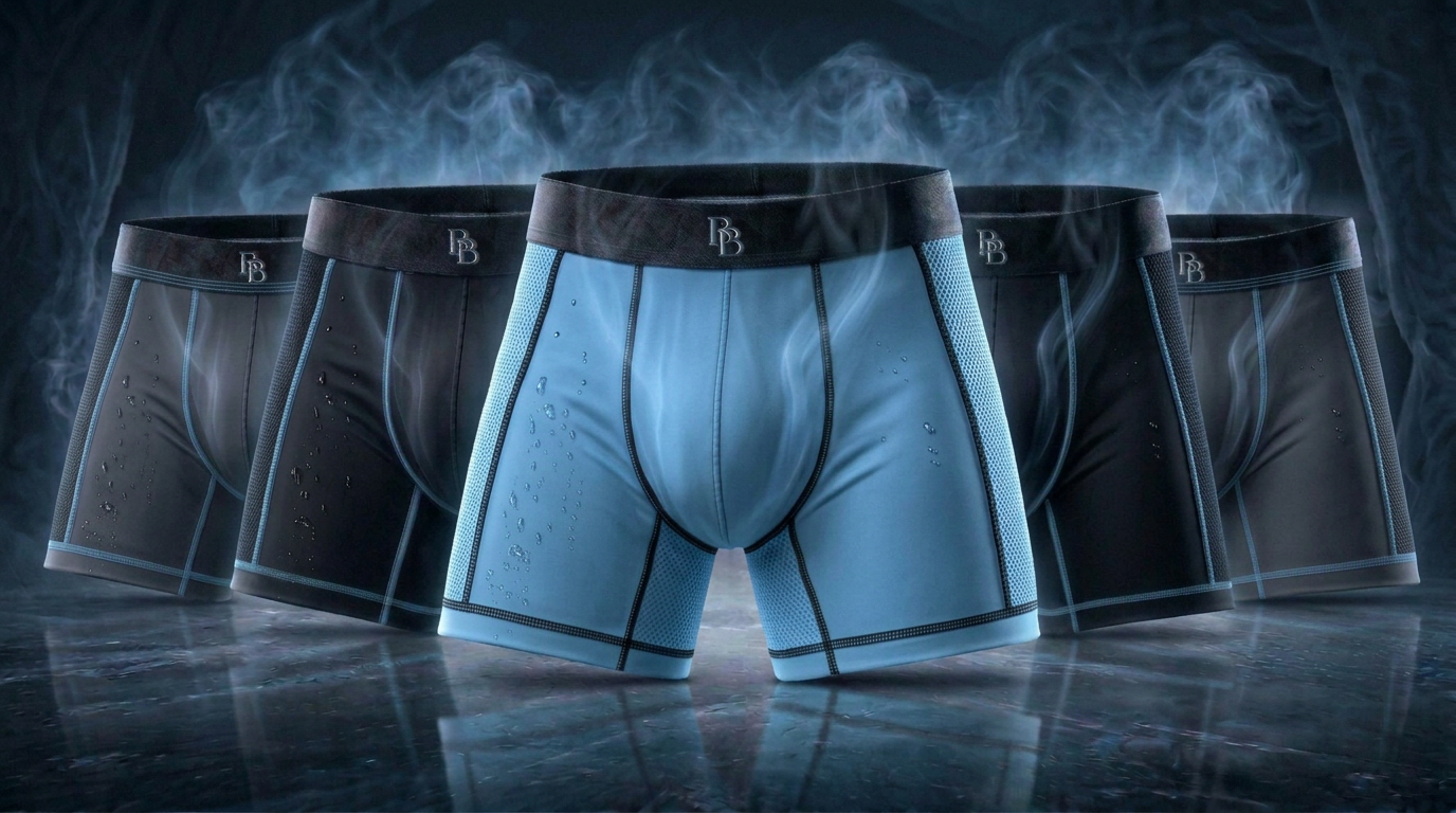 BluBallz five-pack of cooling boxer briefs in blue, black and gray
